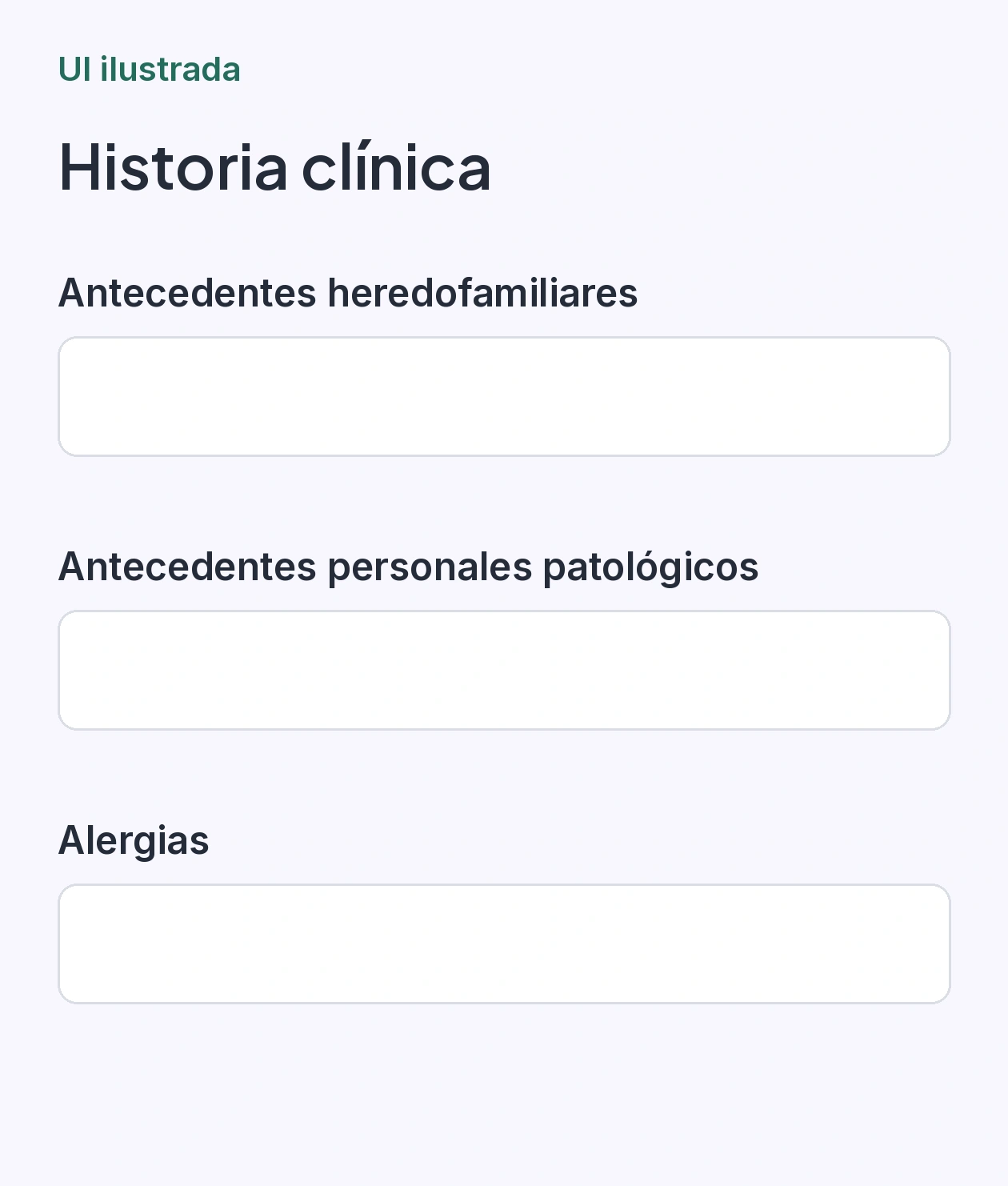 Campos de antecedentes y alergias de la historia clínica en consultorio
