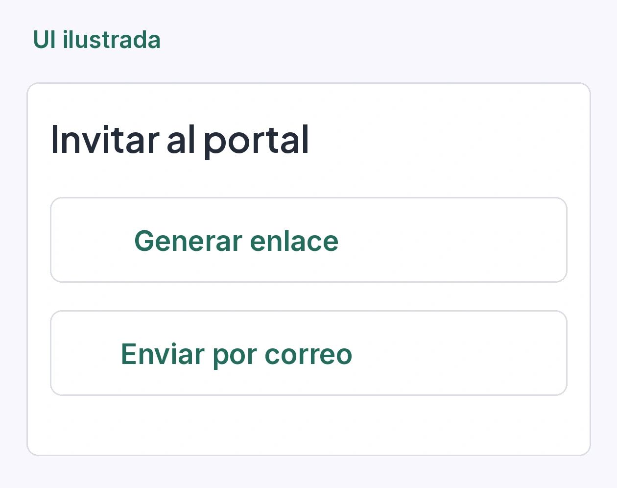 Opciones Generar enlace y Enviar por correo para invitar al portal del paciente