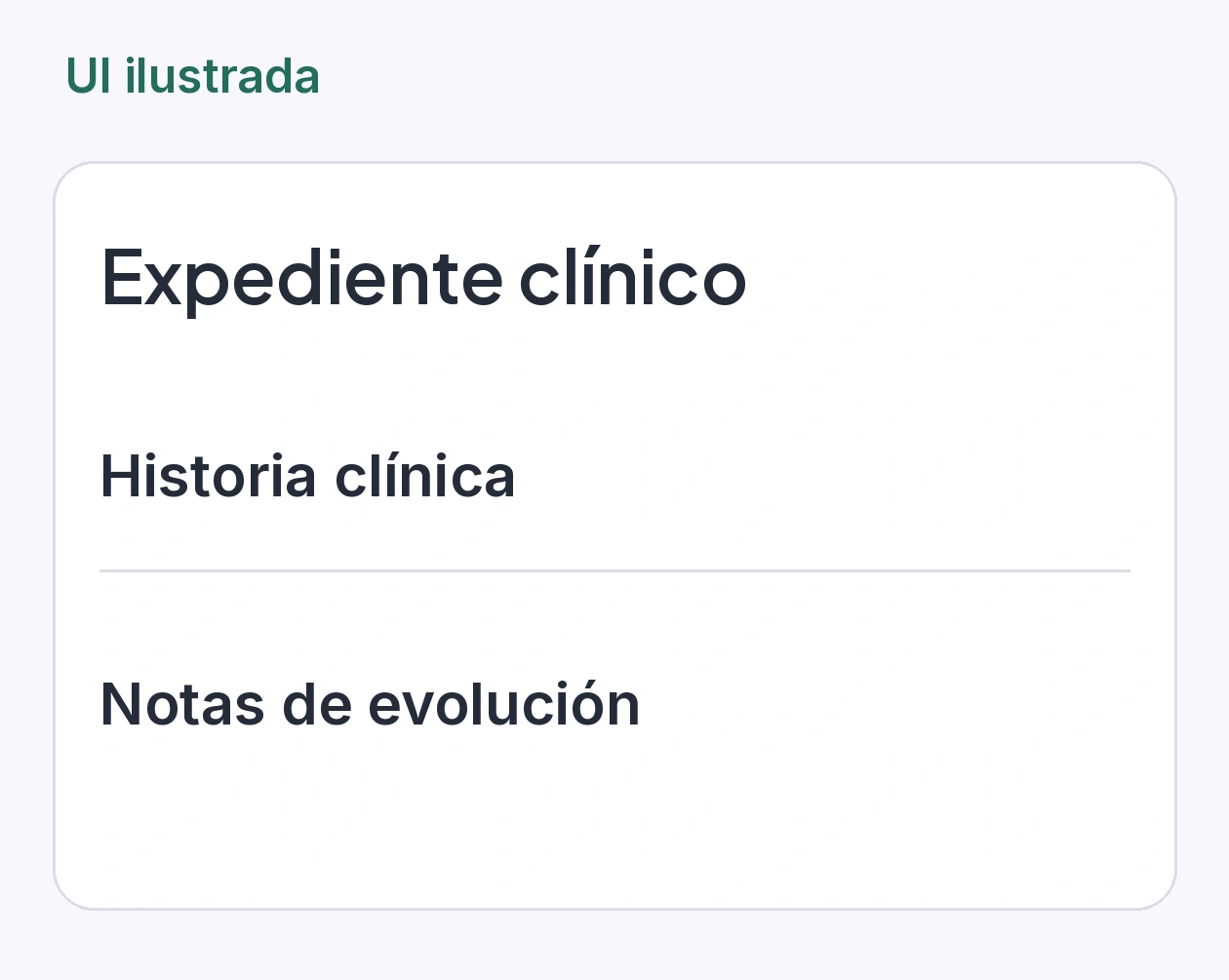 Vista del expediente clínico en Amélie con los apartados de Historia clínica y Notas de evolución antes de exportar