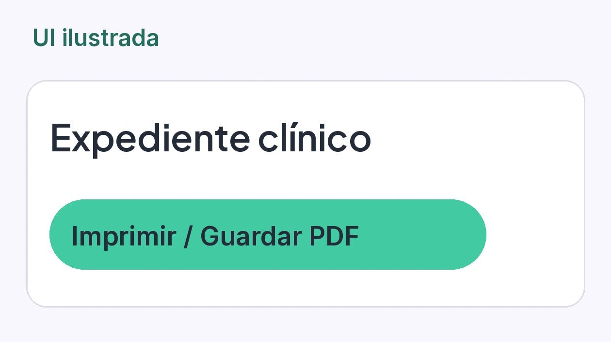 Encabezado de Expediente clínico con la opción Imprimir / Guardar PDF resaltada